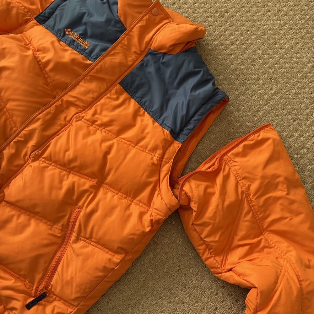 Vintage Columbia Down 650 Fill Convertible Puffer Vest Jacket Orange Men Large - Picture 3 of 11